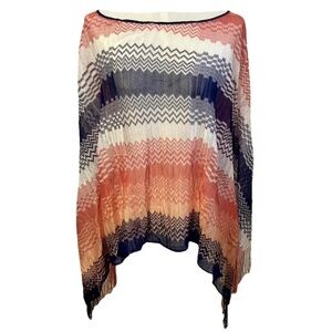 Missoni Zig Zag Woven Poncho Cape Blue Orange White OSFA One Size OS